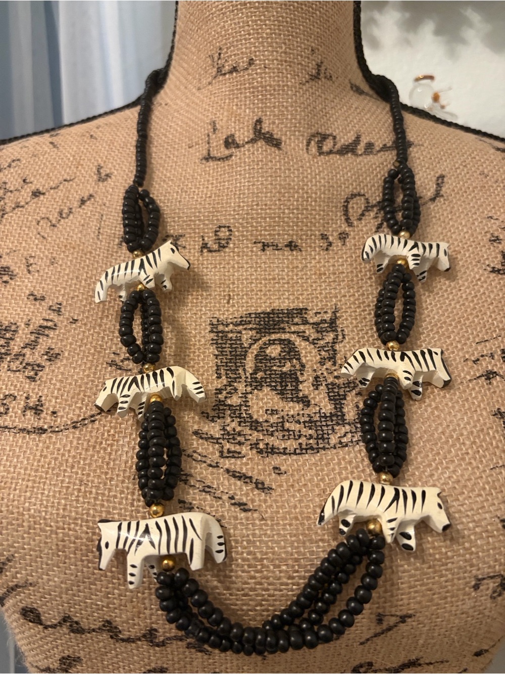 Handcrafted Zebra Bead Necklace in Black and White